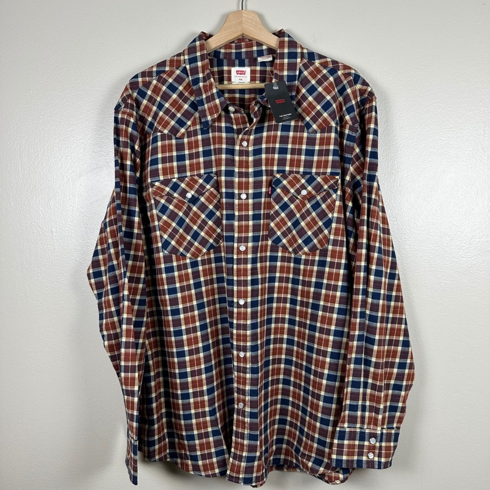 Levi's Men's XXL Western Shirt Red Blue Plaid Snap Front Cowboy NEW
